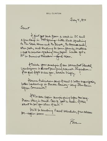 CLINTON, WILLIAM J. (BILL). Archive of 16 items Inscribed and Signed, Bill or Bill Clinton, to journalist for the Baxter Bulletin
